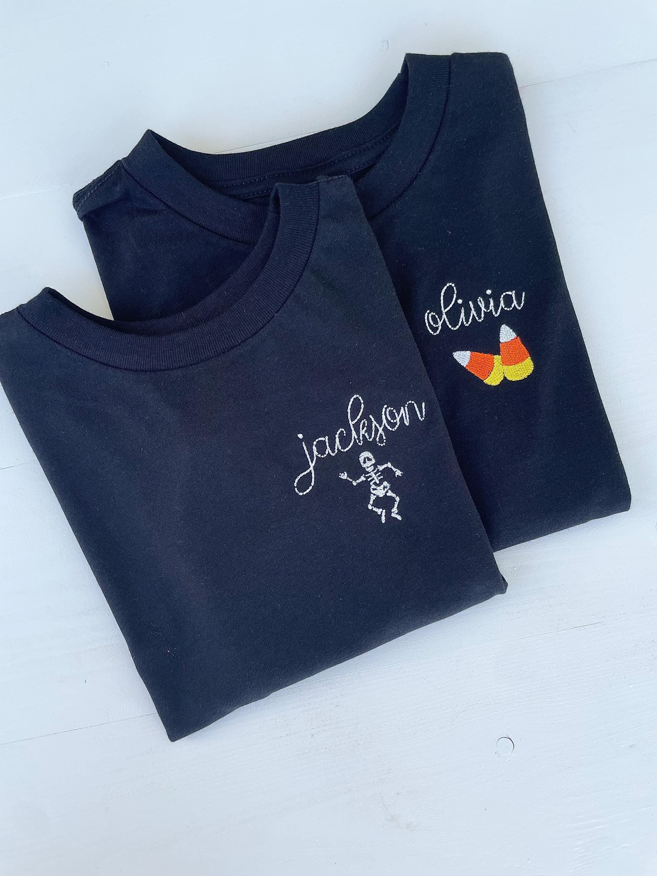 Kid's Halloween Embroidered Shirt, Children's Name Tshirt, Boy's Halloween Tee, Toddler Monogram Shirt, Bella Canvas Shirt