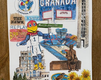 Lawrence, KS Landmarks Watercolor