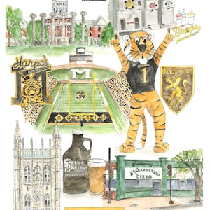 Columbia, MO Landmarks Watercolor