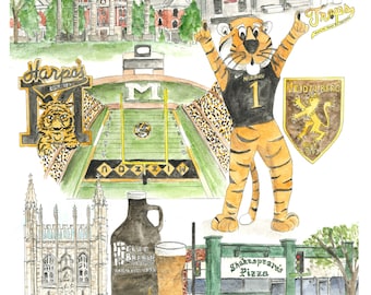 Columbia, MO Landmarks Watercolor