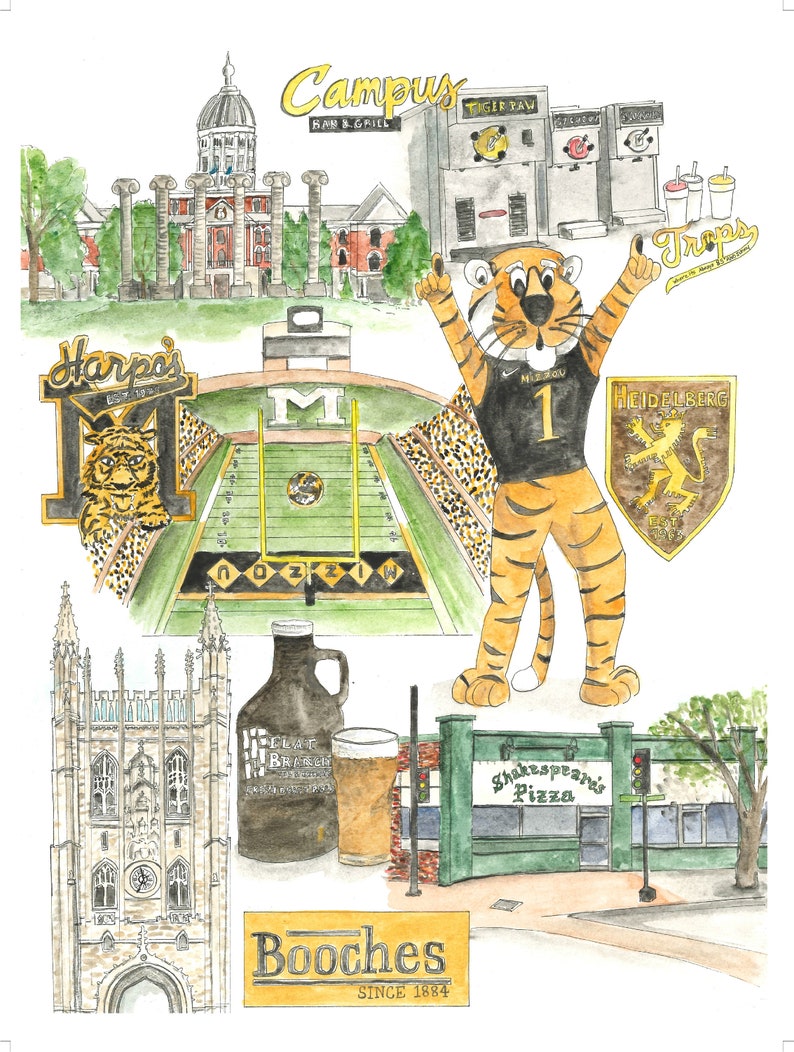 MO Landmarks Watercolor Columbia Art & Collectibles ...