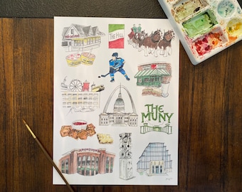 St Louis Landmarks Watercolor