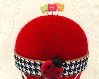 Ladybugs&Things XL: Stick-It-To-Me! Pin Cushions | Bee | Ladybug | Butterfly | Sewing | Quilting | Wool | Pincushion | Handmade | 4.5in
