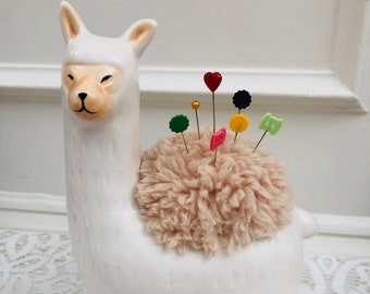 Animal Figurines: Stick-It-To-Me! Pin Cushions | Ceramic | Planter | Alpaca | Llama | Elephant | Zebra | Handmade | Pincushion