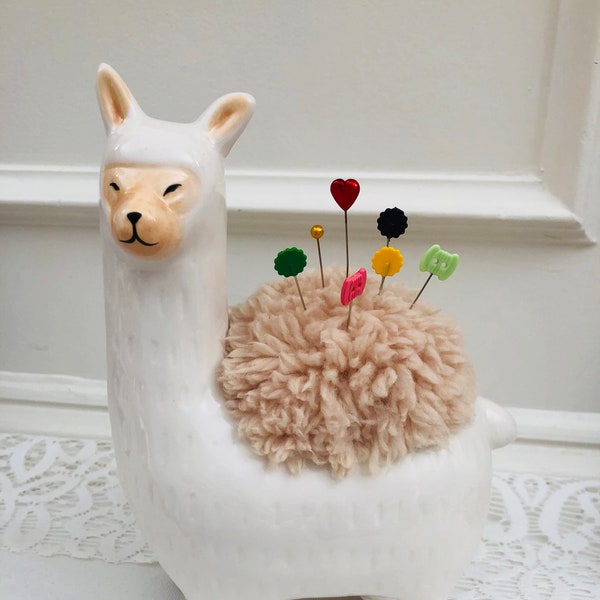 Animal Figurines: Stick-It-To-Me! Pin Cushions | Ceramic | Planter | Alpaca | Llama | Elephant | Zebra | Handmade | Pincushion