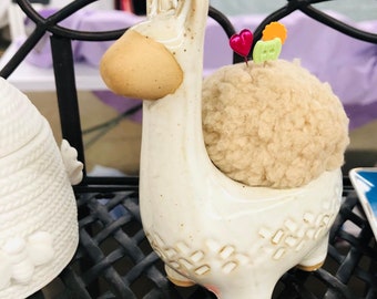Animal Figurines: Stick-It-To-Me! Pin Cushions | Ceramic | Planter | Alpaca | Llama | Elephant | Zebra | Handmade | Pincushion
