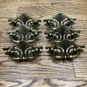 Set Of 6 Vintage Continental Brass Plated Drawer Pulls Wheat Pattern Salvaged