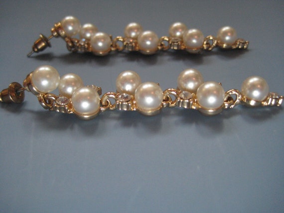 Vintage Faux Pearl and Rhinestone Drop Earrings - image 7