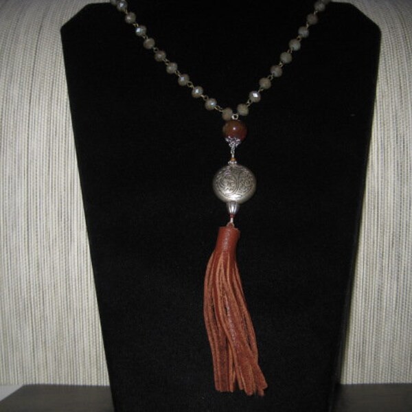 Repurposed Agate and Rosary Bead Necklace