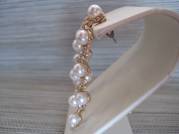 Vintage Faux Pearl and Rhinestone Drop Earrings - image 6