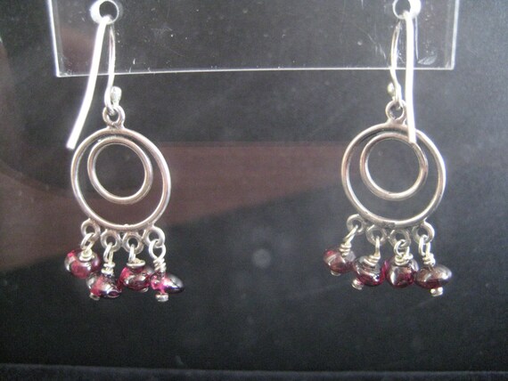 Sterling Silver and Garnet Hoop Earrings - image 5