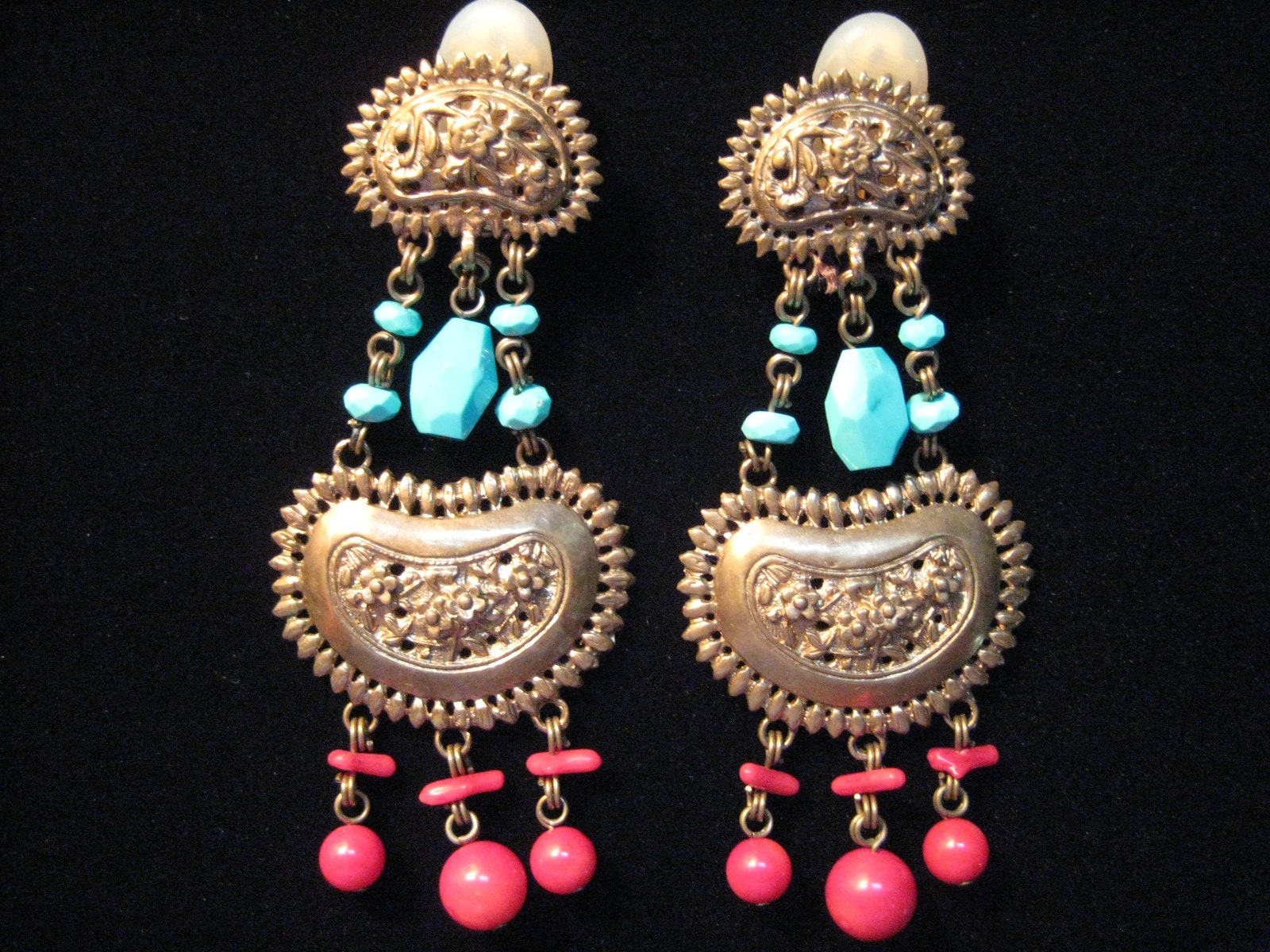 1989 Stephen Dweck Coral and Turquoise Earrings - Etsy