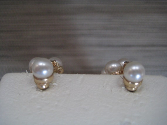 Vintage Faux Pearl and Rhinestone Drop Earrings - image 5