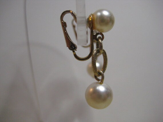 Vintage Faux Pearl Dangle Earrings - image 2