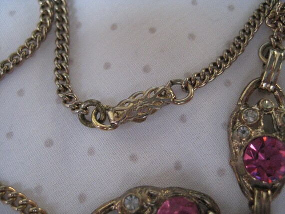 Vintage Pink and White Rhinestone Necklace - image 5