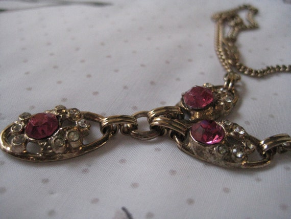 Vintage Pink and White Rhinestone Necklace - image 4