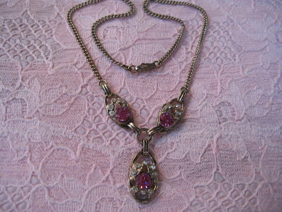 Vintage Pink and White Rhinestone Necklace - image 1