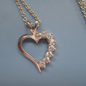 Vintage Sterling Silver and Cubic Zirconia Open Heart Pendant