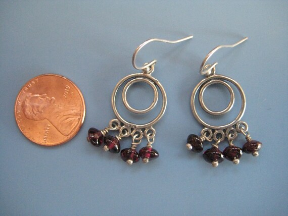 Sterling Silver and Garnet Hoop Earrings - image 8