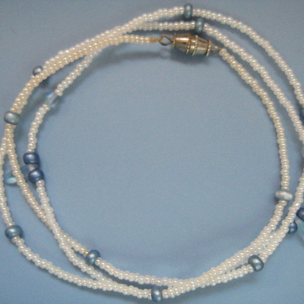 Blue and White Beaded Necklace