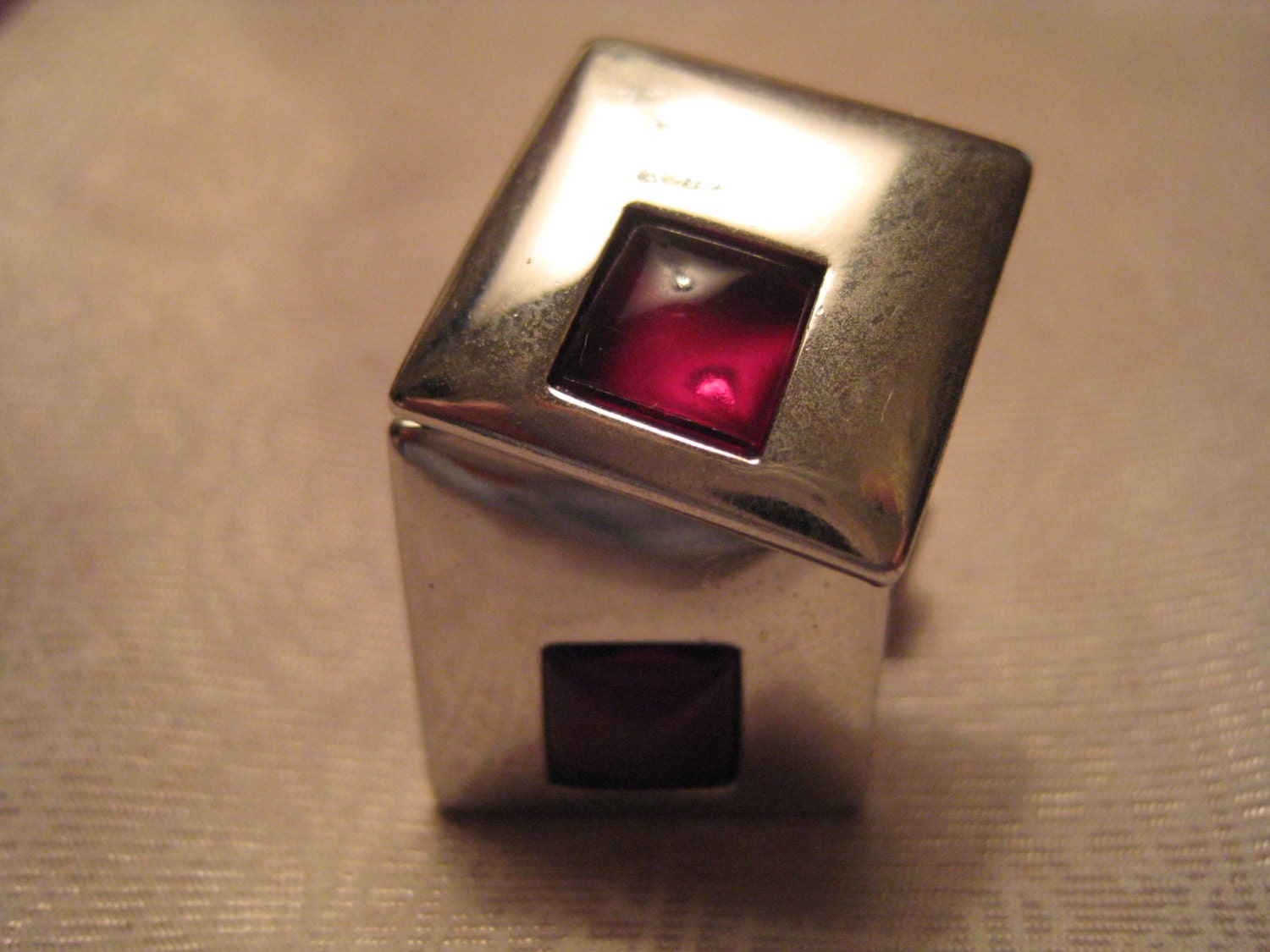 Boutons De Manchette PLATINIX Vintage - Motif Géométrique Rouge - Inaltérable - Occasion