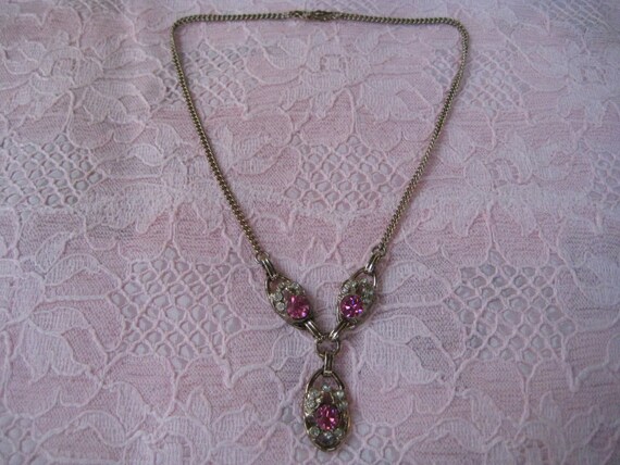 Vintage Pink and White Rhinestone Necklace - image 3