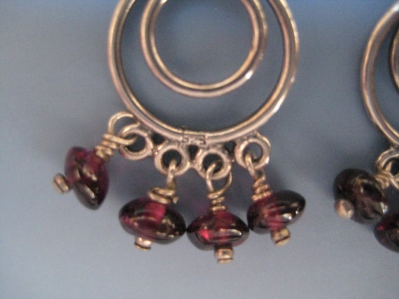 Sterling Silver and Garnet Hoop Earrings - image 7