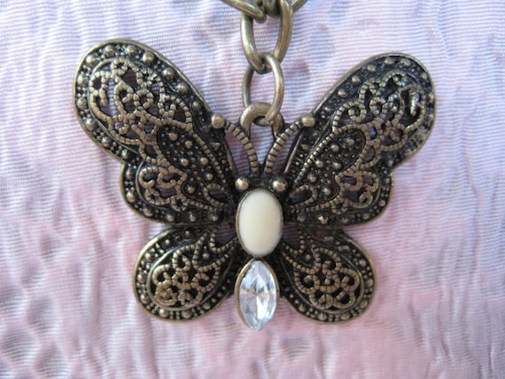 Vintage Bronze Tone Butterfly Necklace