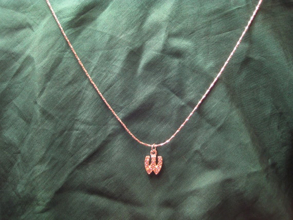 Vintage Initial W Rhinestone Monogram Pendant Nec… - image 5