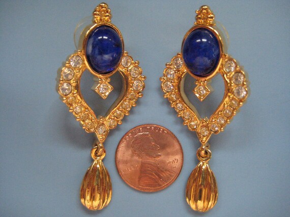 Vintage Avon Blue Cabochon Drop Earrings - image 9