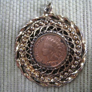Vintage 1901 Indian Head Penny Pendant