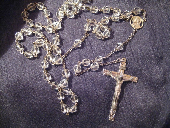 Vintage Sterling Silver and Rock Crystal Rosary