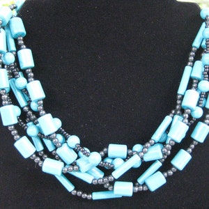 Attractive Multistrand Turquoise and Black Beaded Choker
