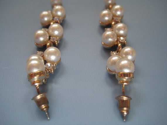 Vintage Faux Pearl and Rhinestone Drop Earrings - image 8