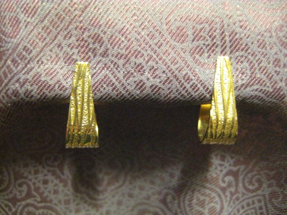 Vintage Textured Brass Half Hoop Earrings