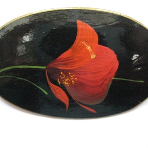 Vintage Russian Hand Painted and Lacquered Floral Brooch