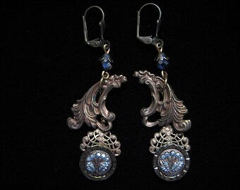 Orecchini Goccia In Argento 925 Con Topazio Blu E Marcasite - Esse Marcasite - Eleganti E Vintage