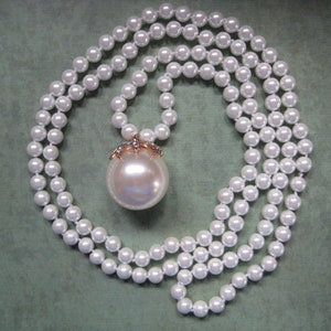 Hand Knotted Glass Pearls with Large Faux Pearl Pendant