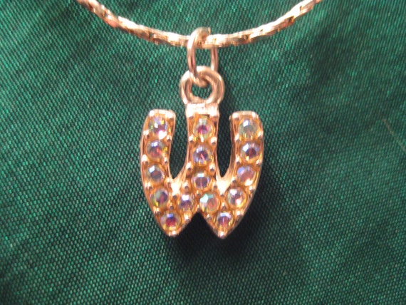 Vintage Initial W Rhinestone Monogram Pendant Nec… - image 1