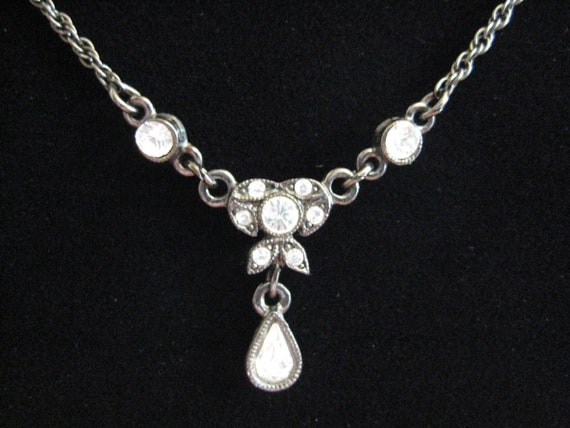 Vintage 1928 Brand Rhinestone Lavalier Necklace - image 3