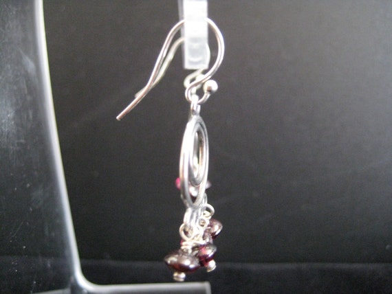 Sterling Silver and Garnet Hoop Earrings - image 4