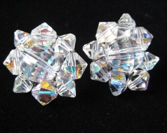 Vintage Aurora Borealis Iridescent Crystal Earrings
