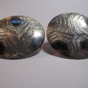 Large Vintage Silver Tone Button Earrings with Spider Web Design