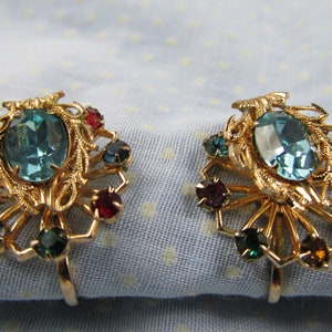 Vintage Multicolored Rhinestone Screw Back Earrings