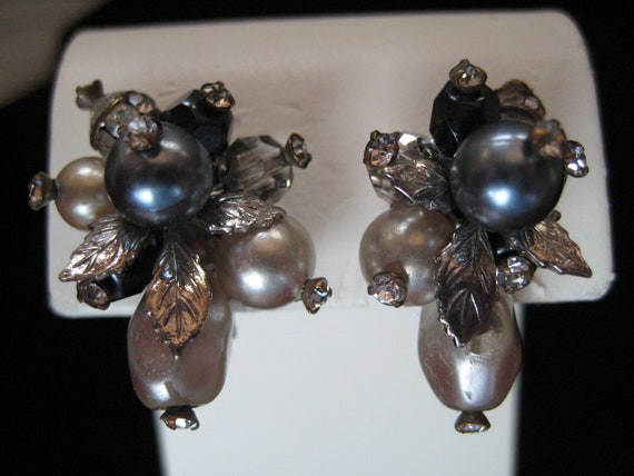 Vintage Vendome Faux Pearl and Rhinestone Earrings - image 1