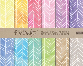 Watercolor Tribal Digital Paper, Geometric Arrows (Digital Download)