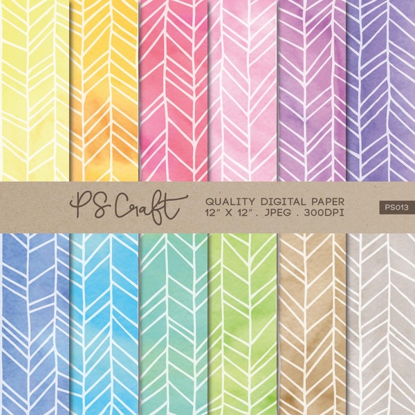 SEAMLESS Tribal Watercolor Digital Papers, Geometric Digital Paper, Tribal Arrows, Tribal Patterns, Scrapbook Paper