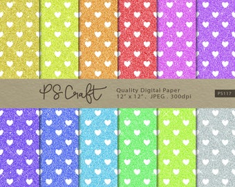 Glitter Hearts Seamless Digital Paper Set (Instant Download)