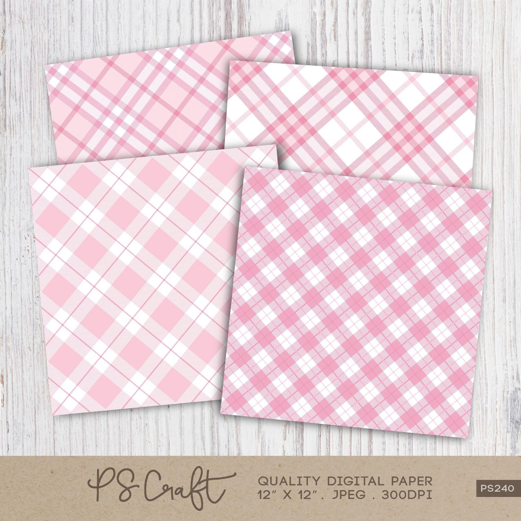 Pink Plaid Digital Paper Set, Seamless Gingham Patterns (digital ...