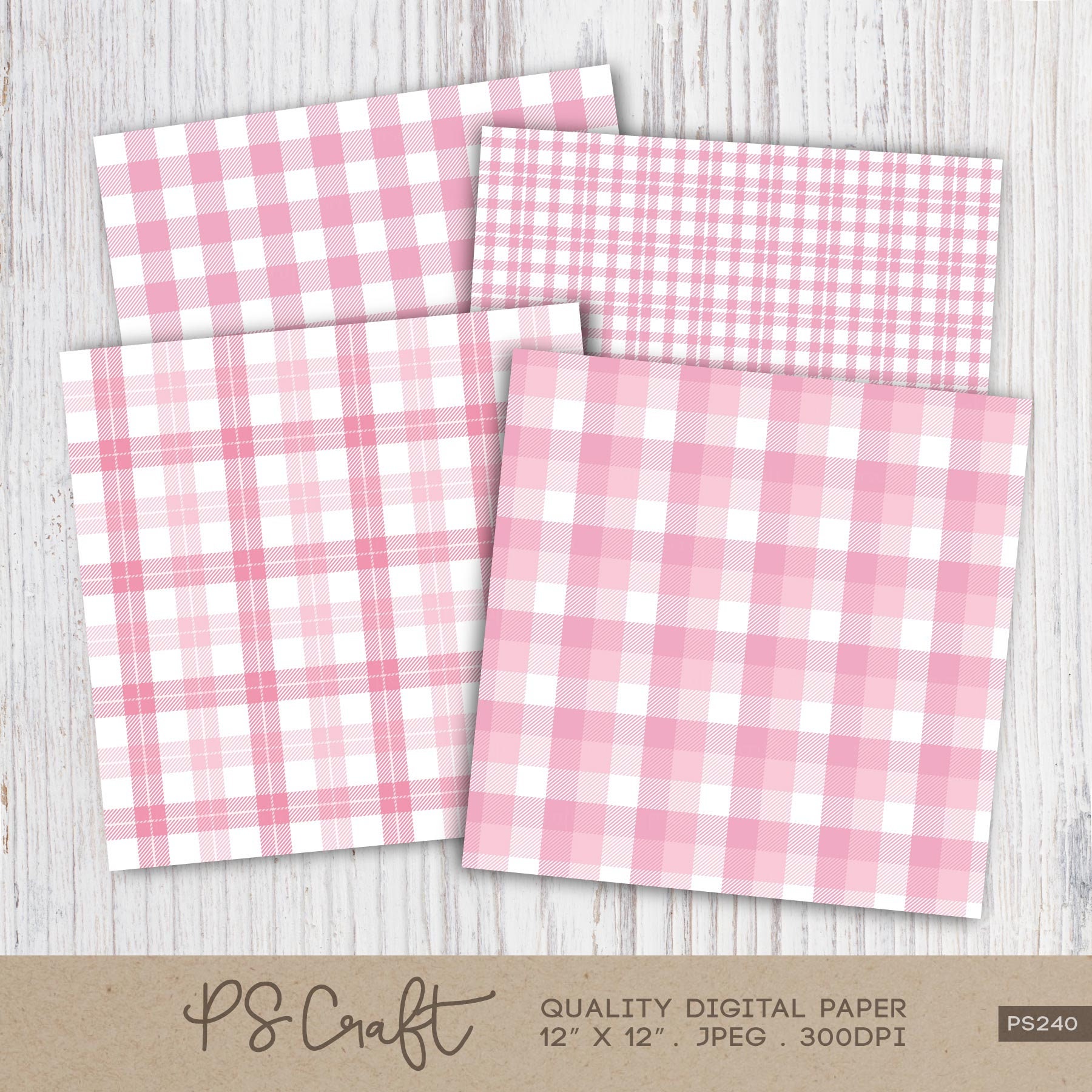 Pink Plaid Digital Paper Set, Seamless Gingham Patterns (digital ...